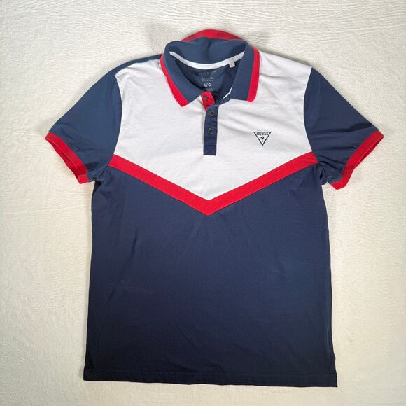 Vintage Guess LA Men's Polo White, Blue and Red. Retro Large - Picture 1 of 6